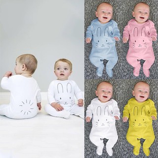 Bộ áo liền quần dài tay hình con thỏ cho bé trai và bé gái sơ sinh