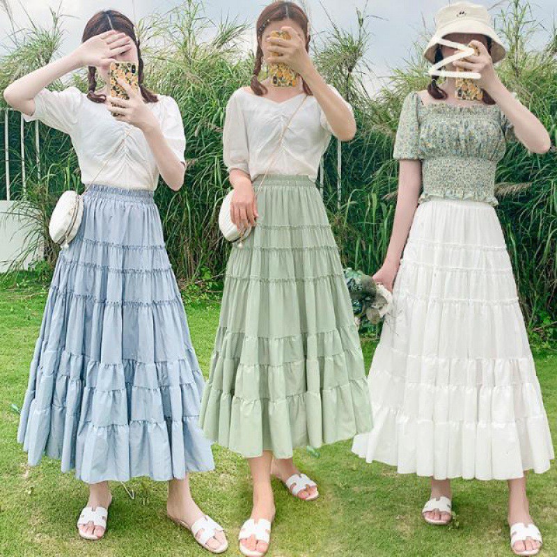 Chân váy dáng dài Vintage dễ thương VAY134 free size