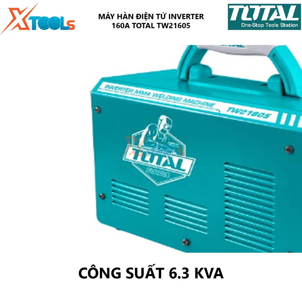 Máy hàn điện tử TOTAL TW21605 Máy hàn điện tử Inverter MMA Nguồn vào 6.3 kVA 65V Dòng điện 10-160A, biến tần IGBT