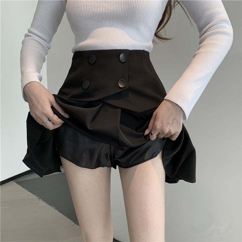 Chân váy tennis xếp ly ngắn lưng cao chữ A NỊT BỤNG 4 khuy đen trắng trẻ trung năng động vải dày có bigsize CV25