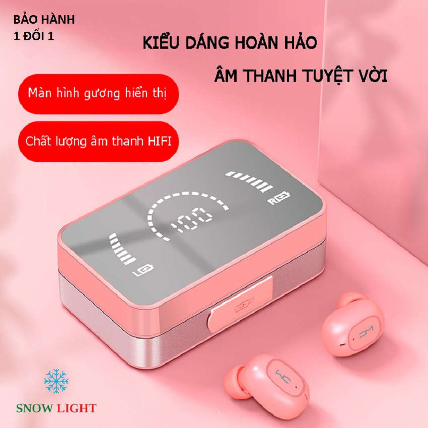Tai nghe bluetooth không dây kiêm sạc dự phòng T5 Snow Light nghe nhac choi game hay kết nối mọi điện thoại