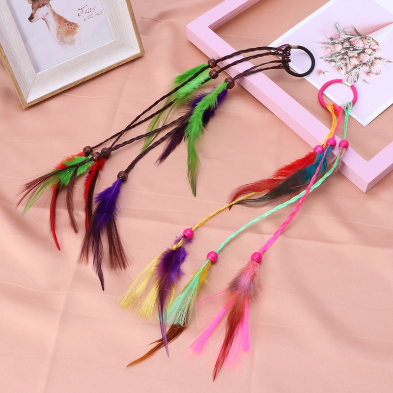 Flgo Băng Đô Cài Tóc Đính Lông Vũ Nhiều Màu Sắc Phong Cách Bohemia Cho Nữ