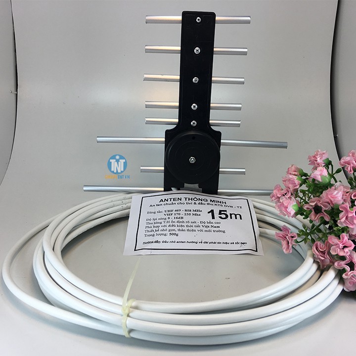 Anten thông minh thu sóng DVB T2 + 15m dây cáp + Jack nối