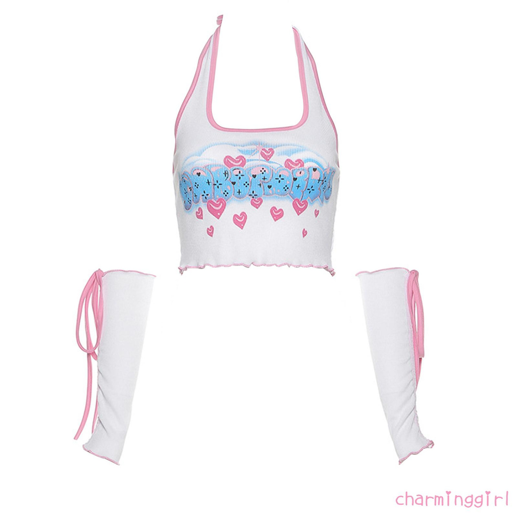 Áo Croptop Không Tay In Chữ Phối Dây Rút Ngọt Ngào Cho Nữ | BigBuy360 - bigbuy360.vn