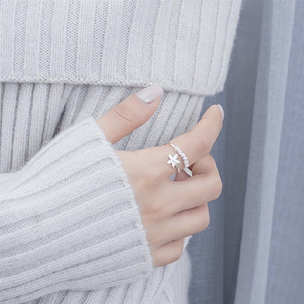 Bộ 2 Nhẫn Bạc Hình Hoa Dạng Mở Điều Chỉnh Được Phong Cách Hàn Quốc Ngọt Ngào Cho Nữ