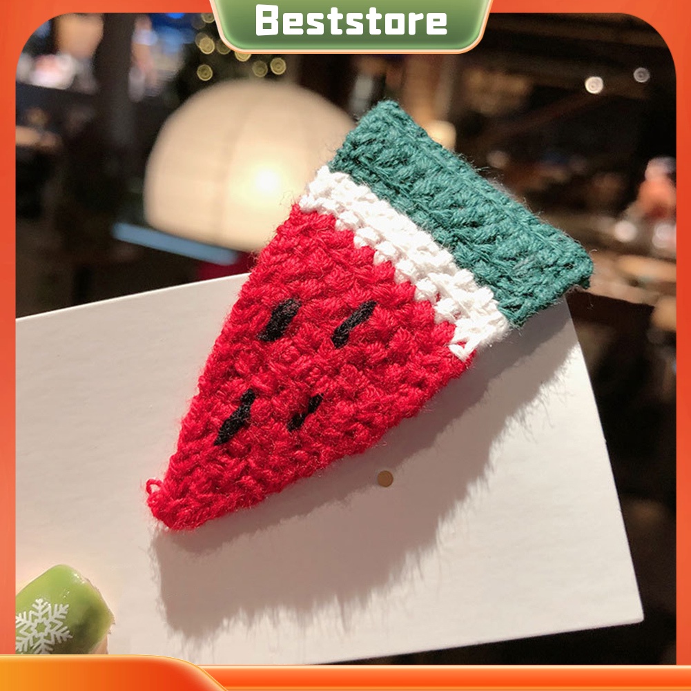 Kẹp Tóc Mái Đan Móc Hình Trái Cây Mùa Đông Dâu Dưa Hấu D