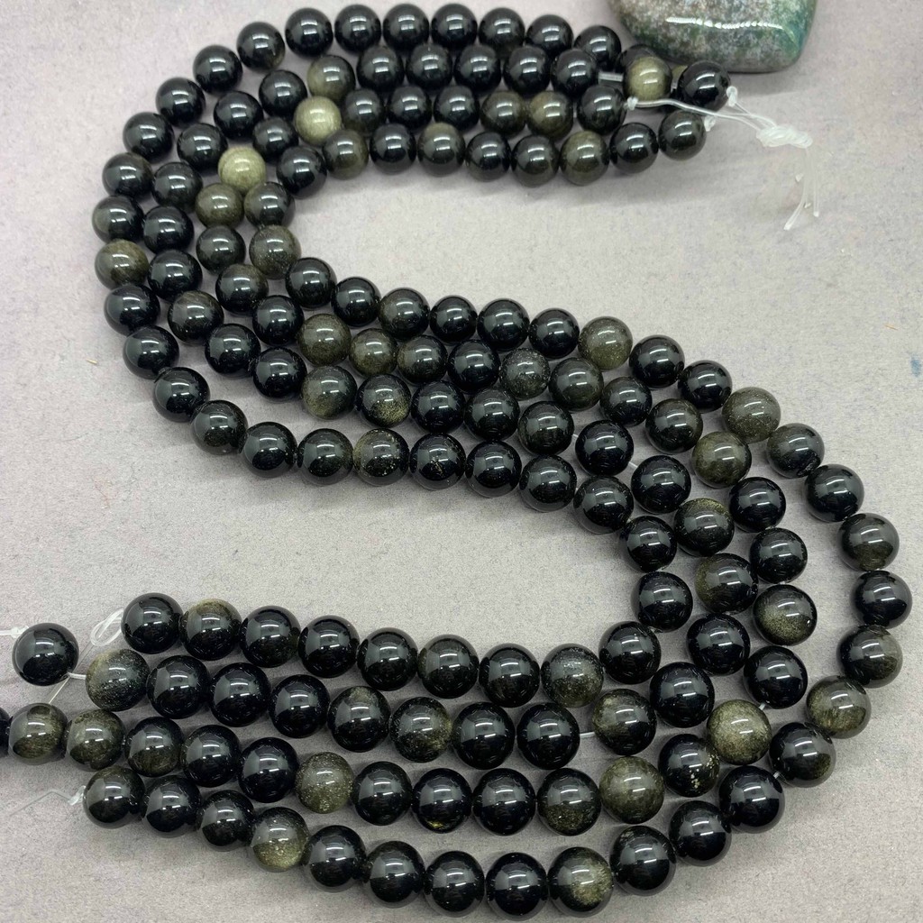 Chuỗi hạt đá Obsidian tròn 4-16mm xỏ lỗ làm đồ trang sức