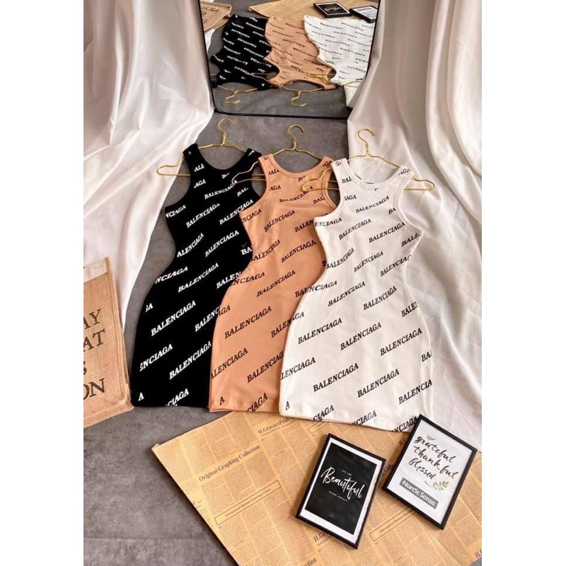 Đầm ôm body kiểu ba lỗ in chữ chất vải thun Borip | BigBuy360 - bigbuy360.vn