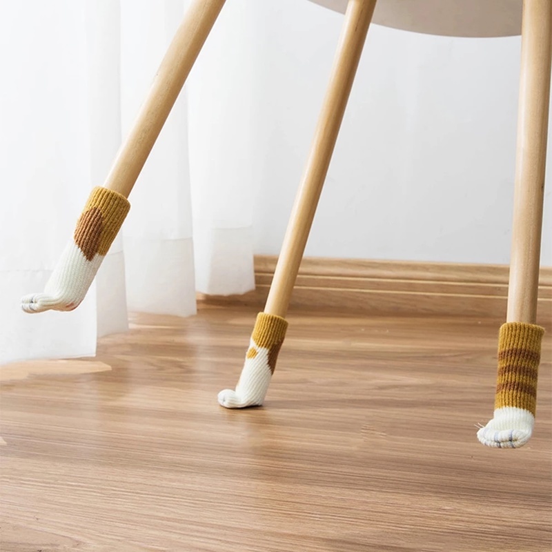 Vỏ Bọc Chân Bàn/Ghế Hình Chân Mèo Đan Len Chống Trượt Bảo Vệ Sàn Nhà