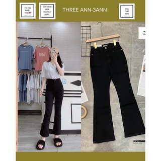 quần jeans , quần loe đen gấu may cạp cao, hách dáng nữ, ,chất dãn mềm cao cấp jeans Three Ann