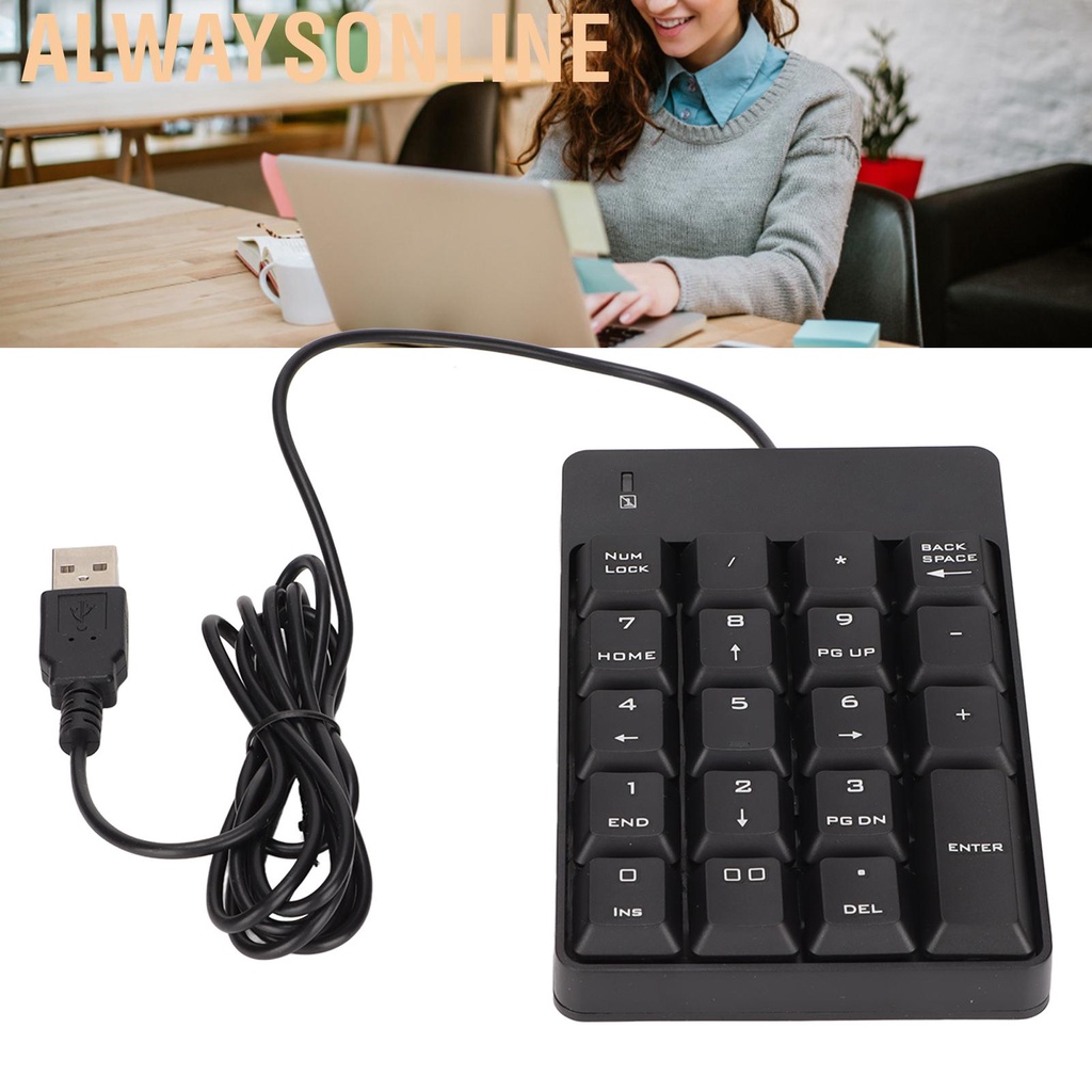 Alwaysonline Number Pad Wired 19 Key USB Interface Drive Free Portable Black Laptop Numeric Keypad for Office Bank Super Market