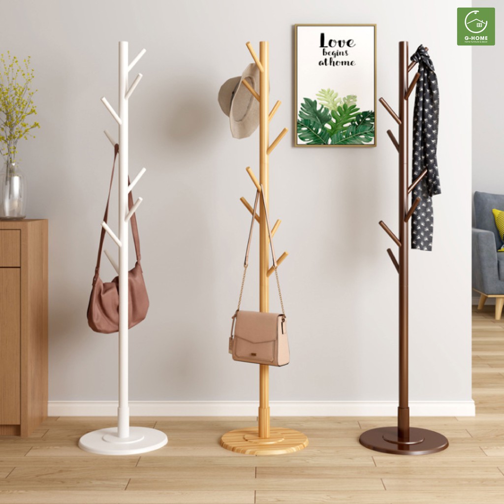 Cây Treo Quần Áo Đứng Bằng Gỗ, đế tròn Standing Hanger Kệ Sào Treo Đồ Đứng Nội Thất Kiểu Hàn Lắp Ráp CT21M1