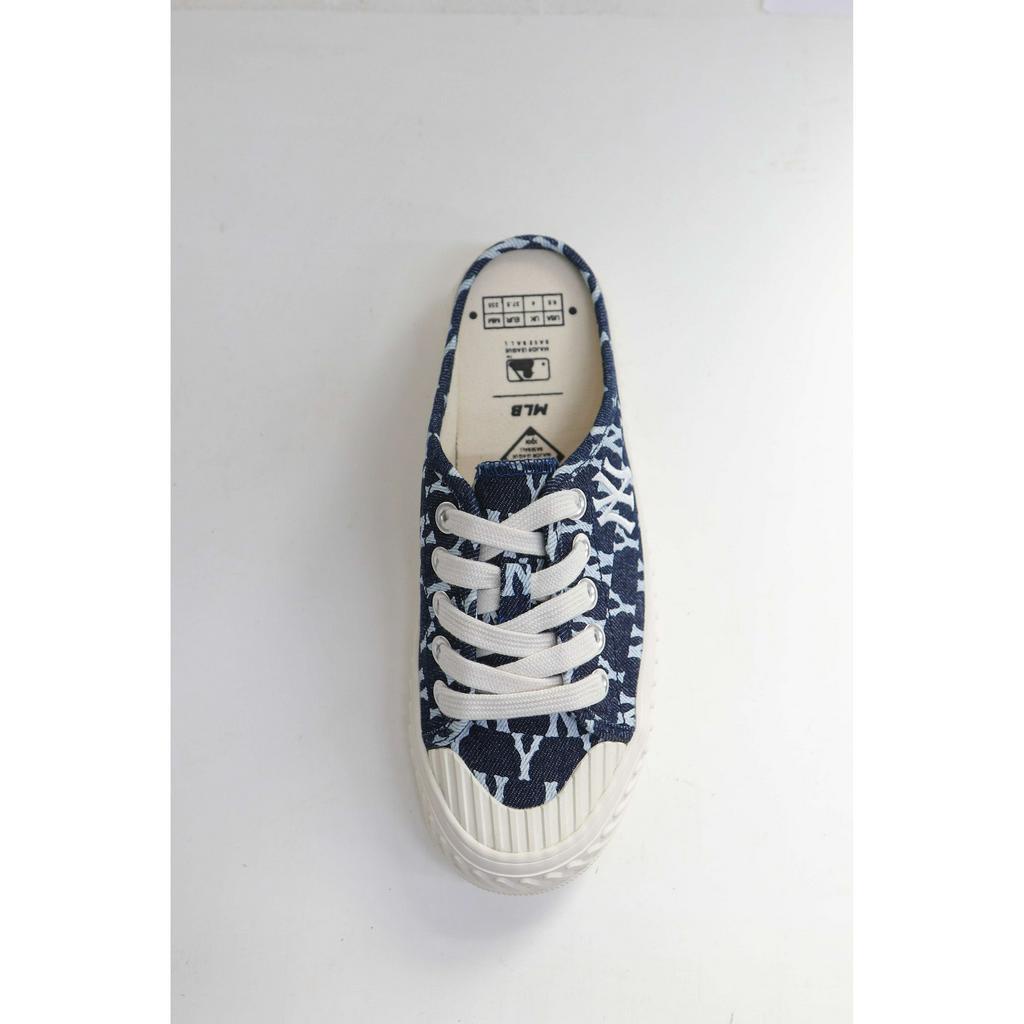 Giày MLB Playball Mule Monogram denim xanh đậm chính hãng, sục MLB đế cao su 3cm tôn dáng