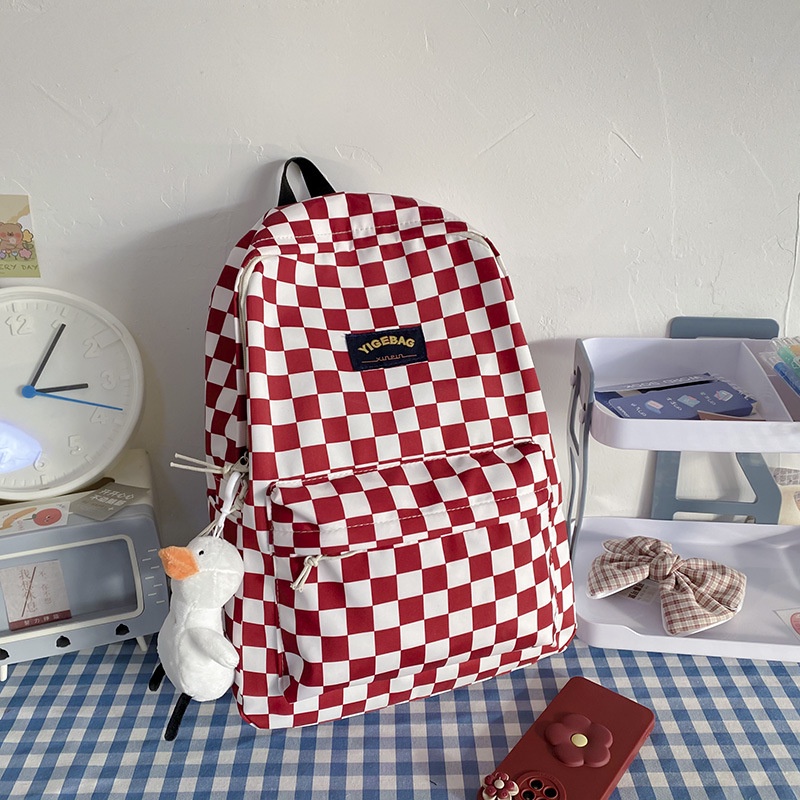 [YIGEBAG] Balo Đi Học Sức Chứa Lớn Họa Tiết Sọc Caro Thời Trang Phong Cách Hàn Quốc Cho Nữ