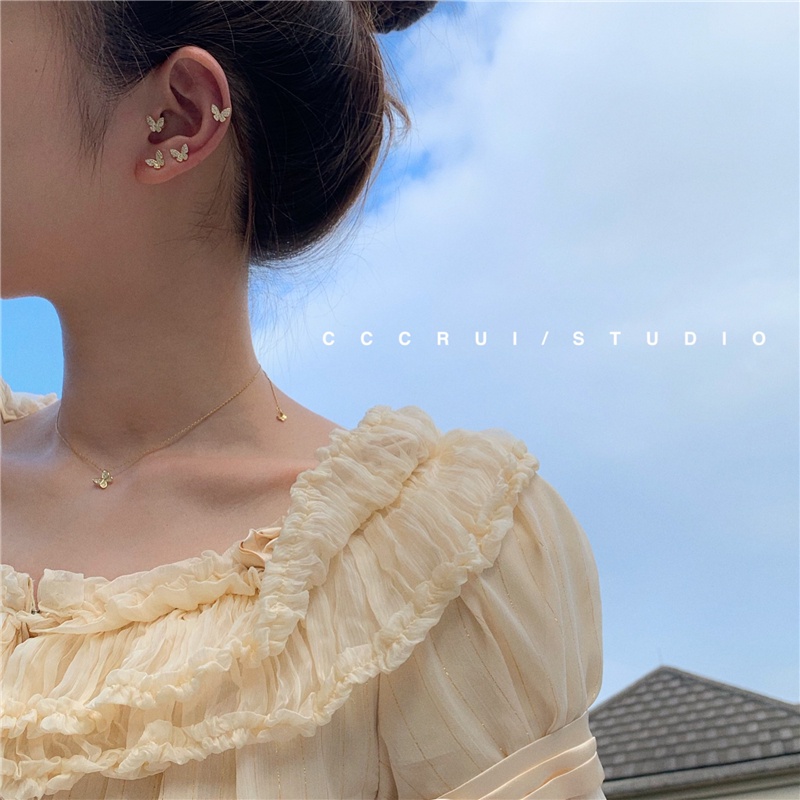 Đôi Bông Tai Hình Bướm Zircon Mới 2022 Không Gây Dị Ứng Dành Cho Nữ