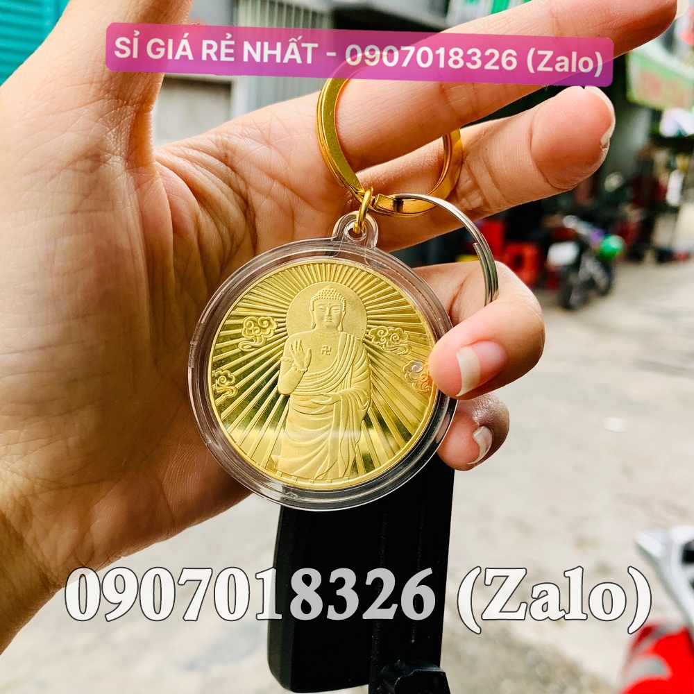 Móc khóa Đồng Xu Đức Phật Tổ Như Lai của Hông Kong Phong Thuỷ May Mắn, mẫu Đứng