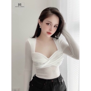 Áo thun body tay dài xoắn ngực kèm mút sịn sò