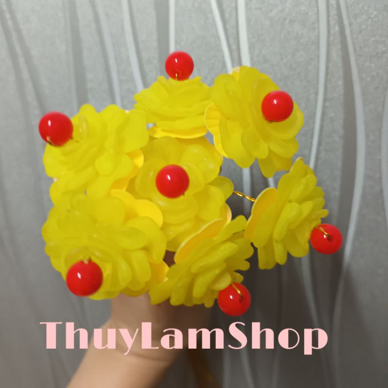 Set 5 bông hoa mai làm cây cành vàng lá ngọc trưng tết thu hút tài lộc