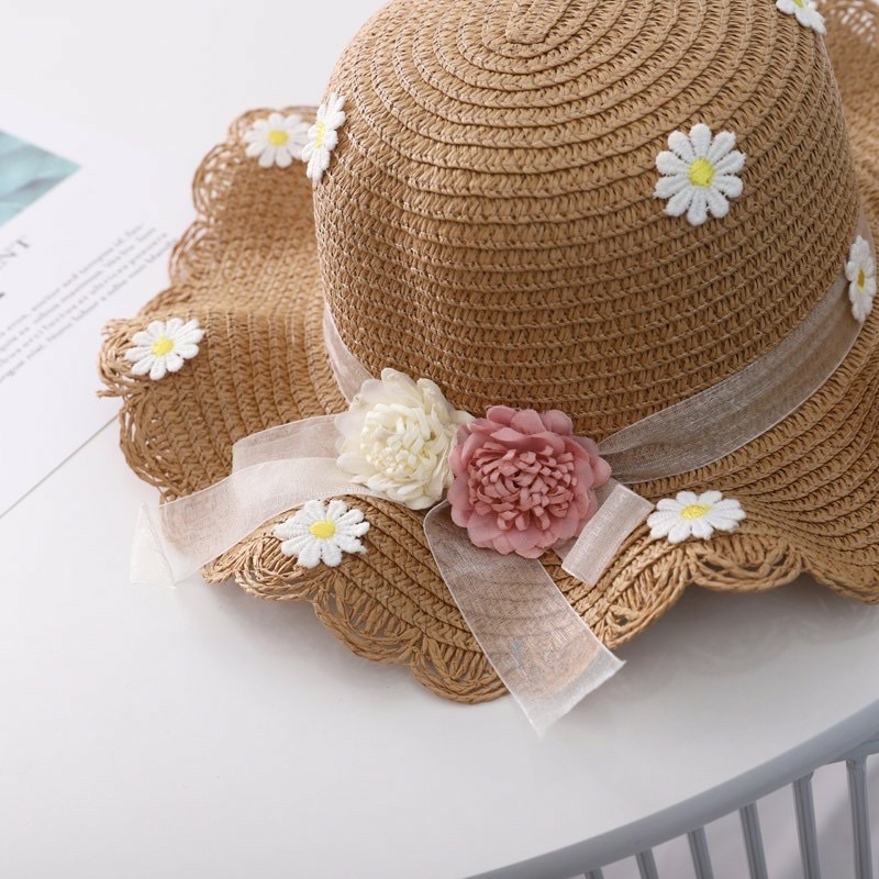 PVN27783 Mũ cói rộng vành kèm túi cho bé gái