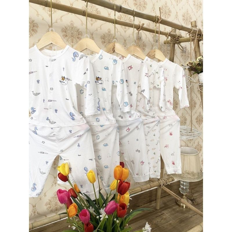 Bộ quần áo dài tay unchi sợi peptit chất cực mát cho bé 3-9kg / nhiều mẫu