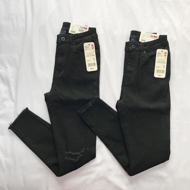 Quần skinny 9 tấc đen tua lai trơn &amp; rách gối