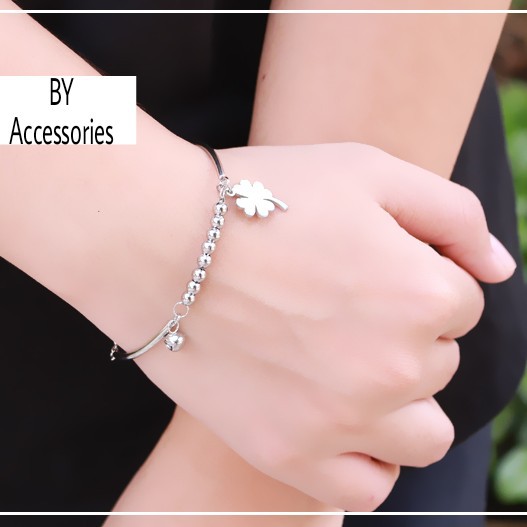 Lắc tay inix nữ bi tròn phối chuông gắn hình xinh xắn không gỉ WB031801T