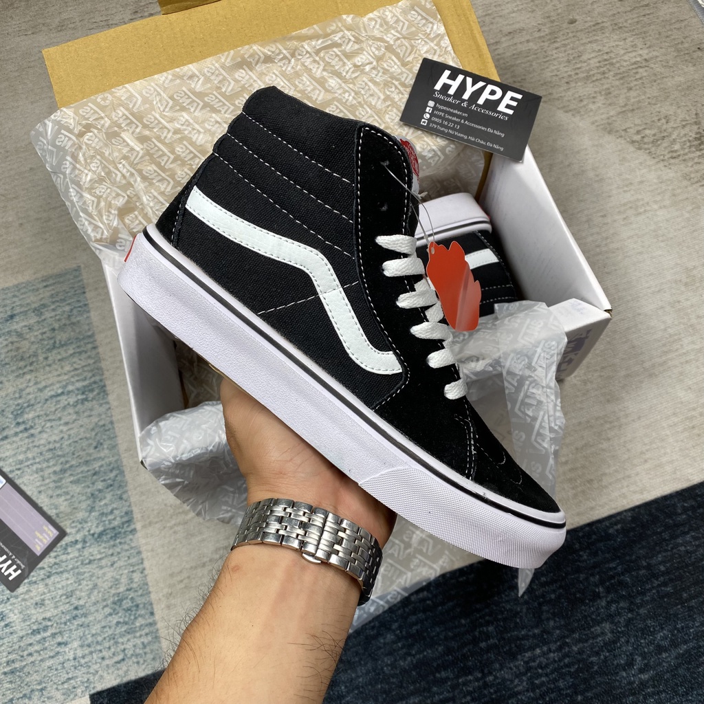 Giày sneaker nam nữ đi học: Vans SK8 Black (Vans cổ cao Đen đế Trắng) - HYPE Sneaker | Bản 1:1 chuẩn .