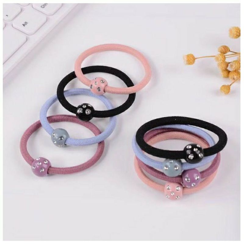 Chun buộc tóc bản to đính hạt thời trang