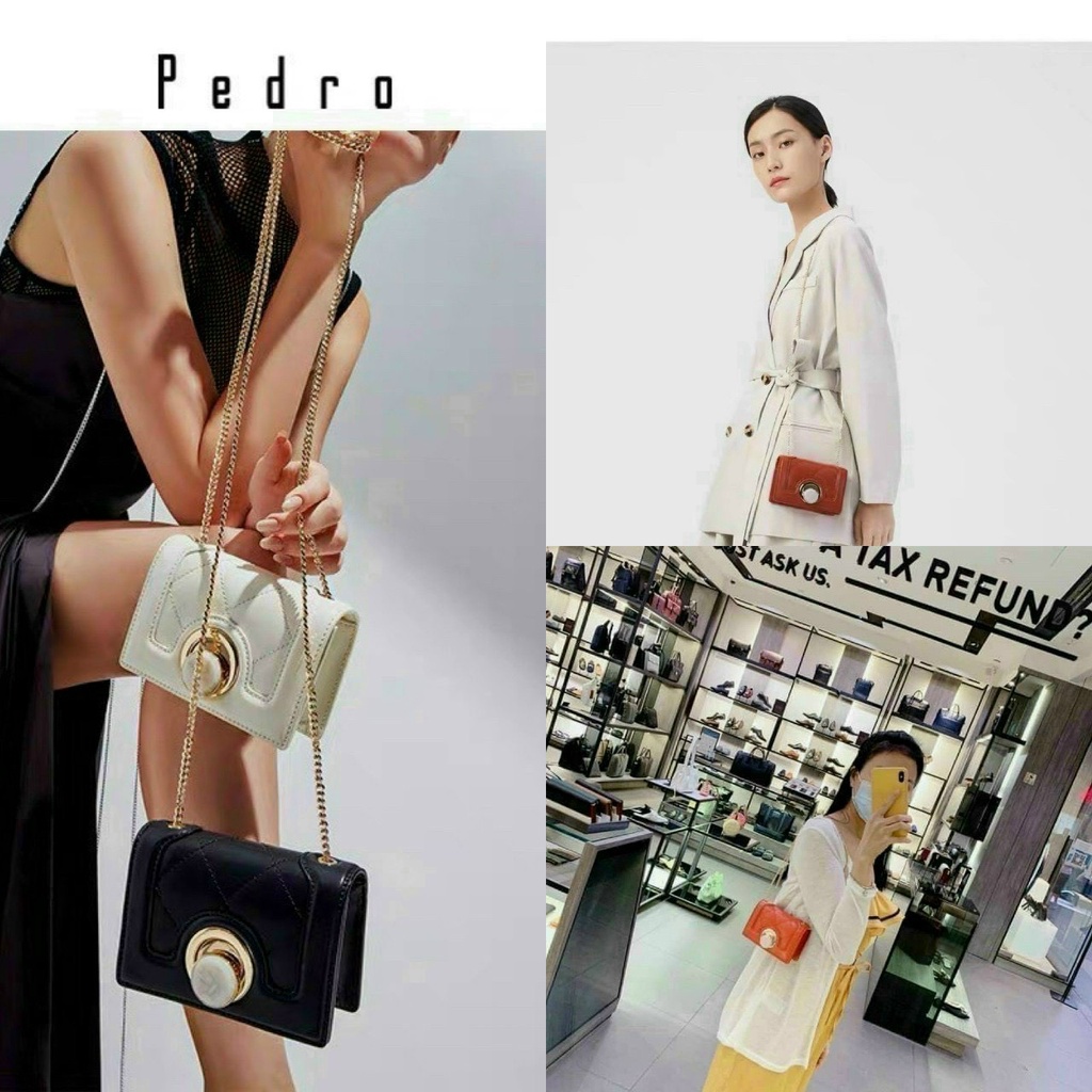 Túi xách Pedro khóa xoay Túi đeo vai nữ Túi đeo chéo phối xích pha da hiệu cao cấp