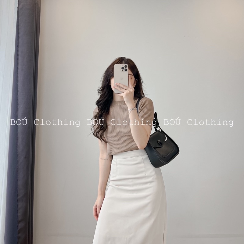 Áo len trơn cổ tròn tay ngắn thời trang dành cho nữ (Ảnh thật)