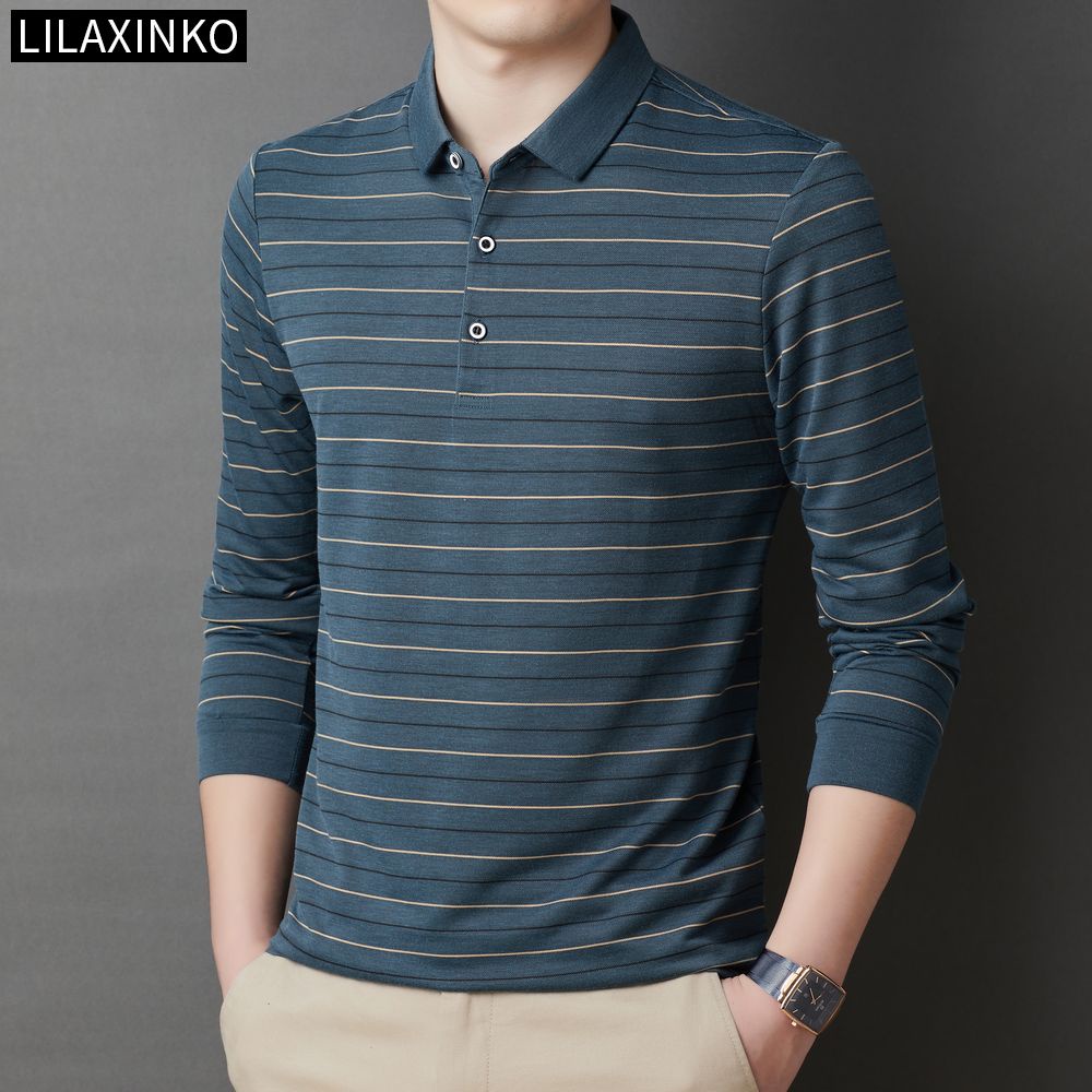 Áo Thun Polo Tay Dài Kẻ Sọc 3 Màu Thời Trang Thu Đông Cho Nam