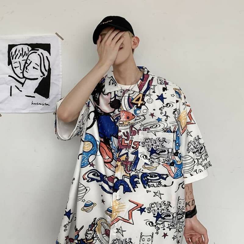 Áo Sơ Mi Tay Ngắn Unisex Cổ Bẻ Phông Cách Hàn Quốc Freesize