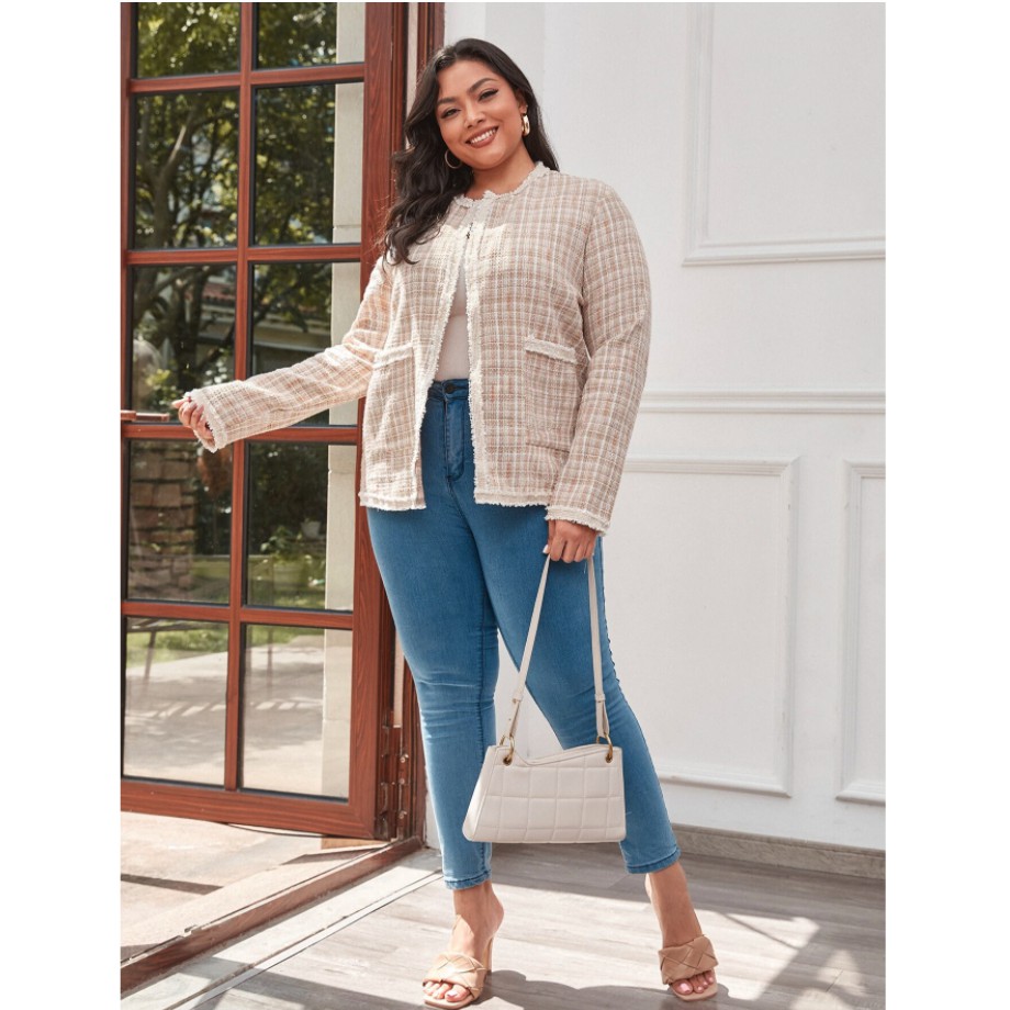 ÁO KHOÁC VẢI TWEED MÀU SÁNG SỌC CARO BIGSIZE TỪ 75-100KG - A106