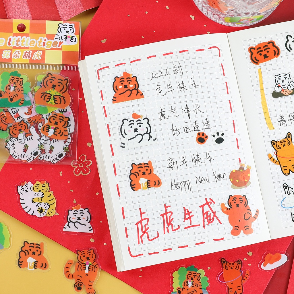 Sticker PVC Gói 30 Miếng Cute Little Tiger Mừng Năm Hổ