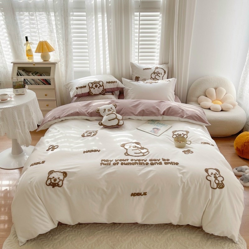 Set Chăn Ga Cotton Linen IGUN BEDDING Hoạt Hình Tặng Kèm Gối Bông
