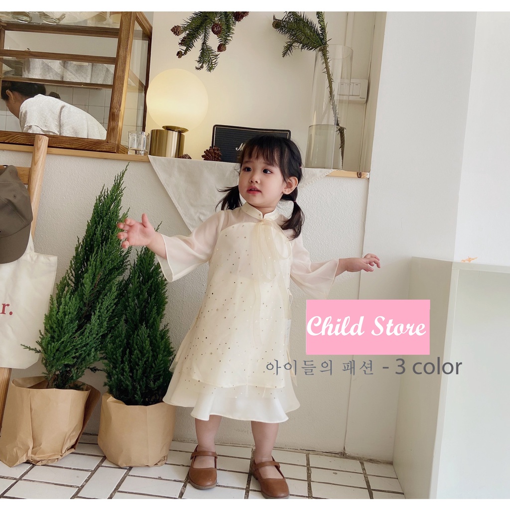 Áo dài cách tân bé gái Child Store kết hợp chân váy xoè rộng bồng bềnh mềm mại