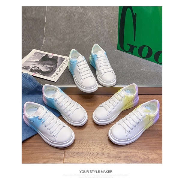 Giày thể thao da trắng McQueen nữ mùa thu 2021 phiên bản Hàn Quốc