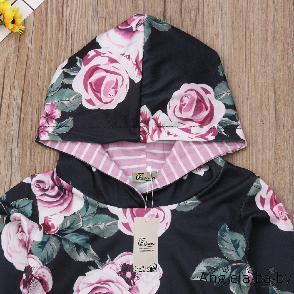Set áo hoodie + quần dài in hoa dễ thương cho trẻ sơ sinh