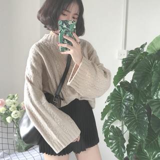 Áo Len Cổ Lọ Dáng Rộng Màu Trơn Thời Trang Cho Nữ