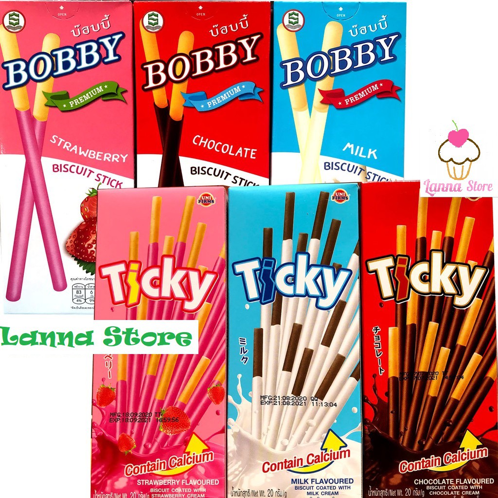 [Mã 77FMCGSALE1 giảm 10% đơn 250K] Bánh que socola , sữa, dâu BOBBY Hộp 18g - Thái Lan
