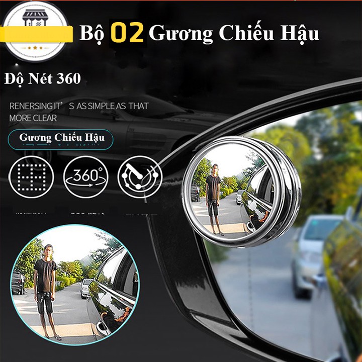 Combo 2 gương cầu lồi oto 360 độ gắn kính chiếu hậu