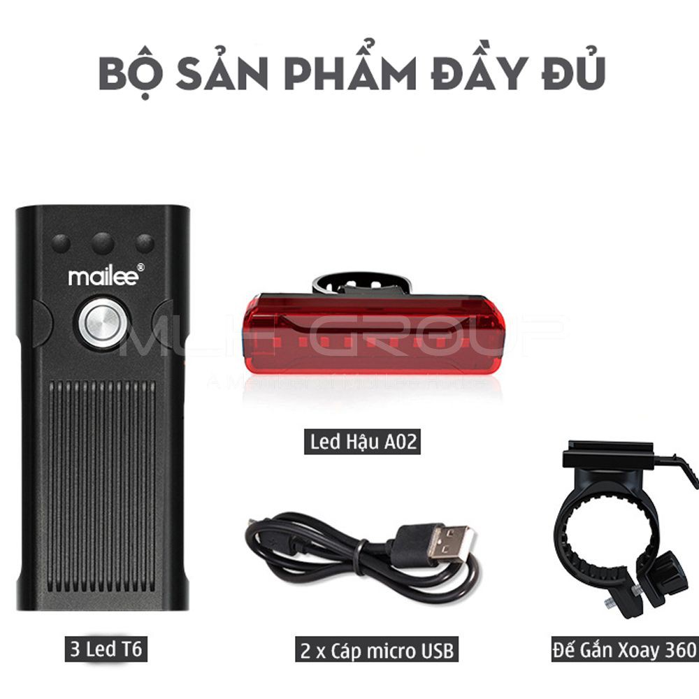 Bộ Đèn Pha Trước Xe Đạp Có Sạc USB Siêu Sáng Cao Cấp Chống Nước và Đèn Hậu Phía Sau Dành Cho Xe Đạp MLH