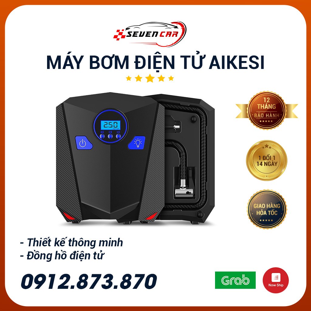Máy bơm lốp xe ô tô, xe hơi, đồng hồ số điện tử tự ngắt AIKESI - Seven.car