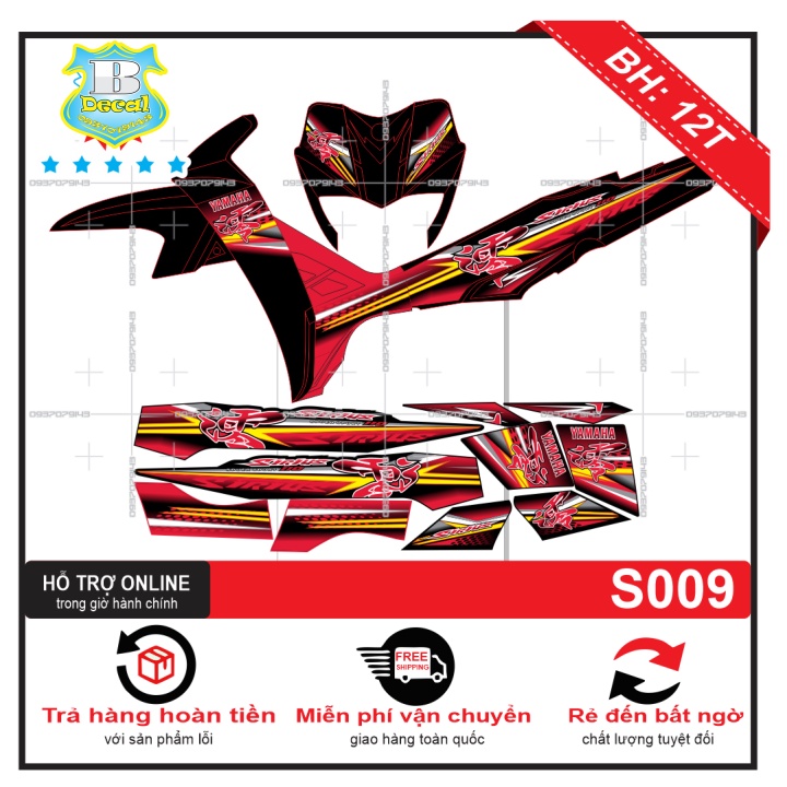 ( Quí khách vui lòng mang ra tiệm cho thợ dán ) Tem Sirius chữ tàu đỏ đen 009