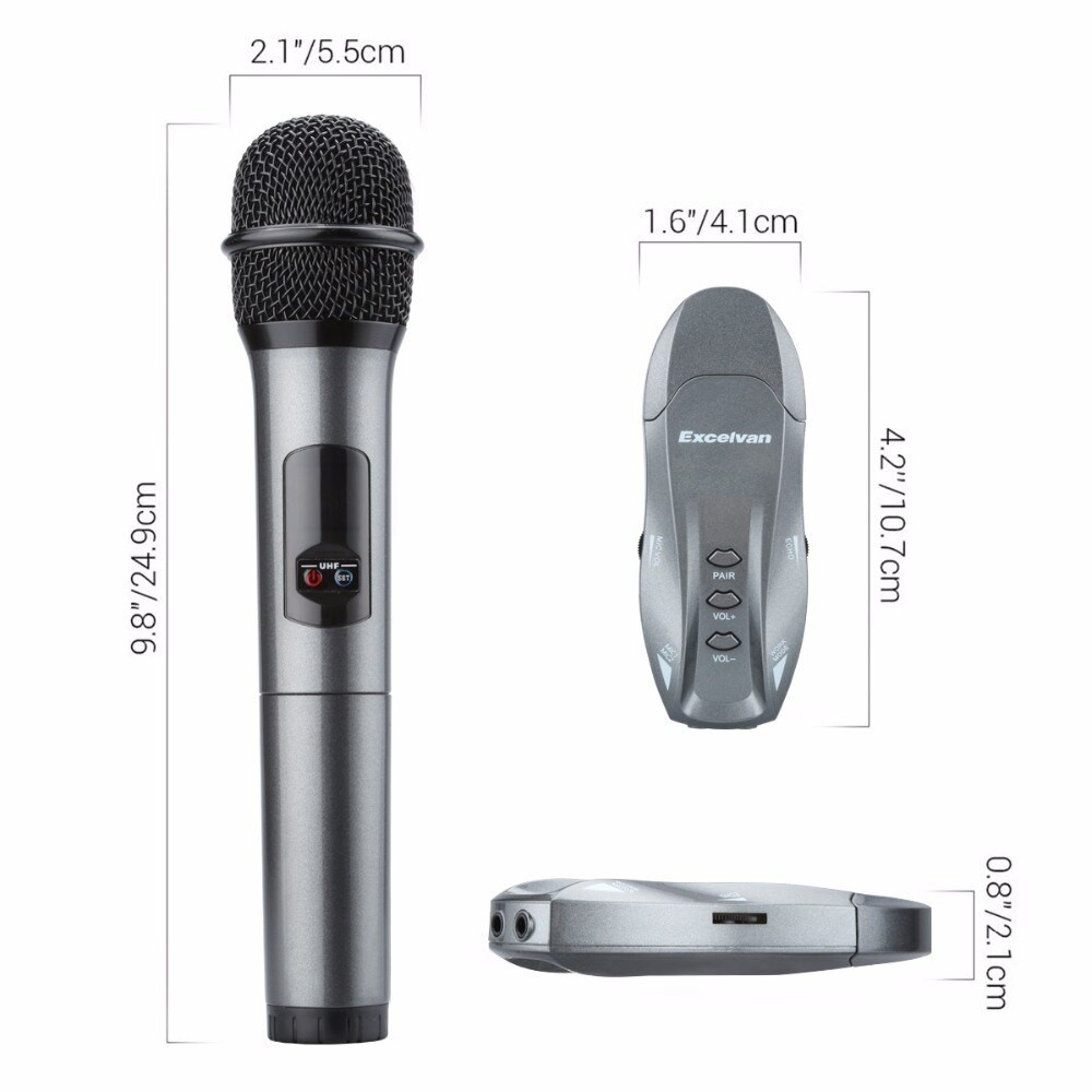 Micro Karaoke không dây hát trên ô tô, MC, thuyết trình Excelvan K18U, 02 mic, UHF
