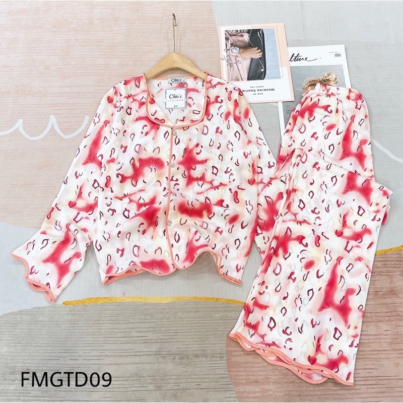 Bộ Ngủ, Bộ pijama lụa tay dài quần dài Lụa Mango cao cấp