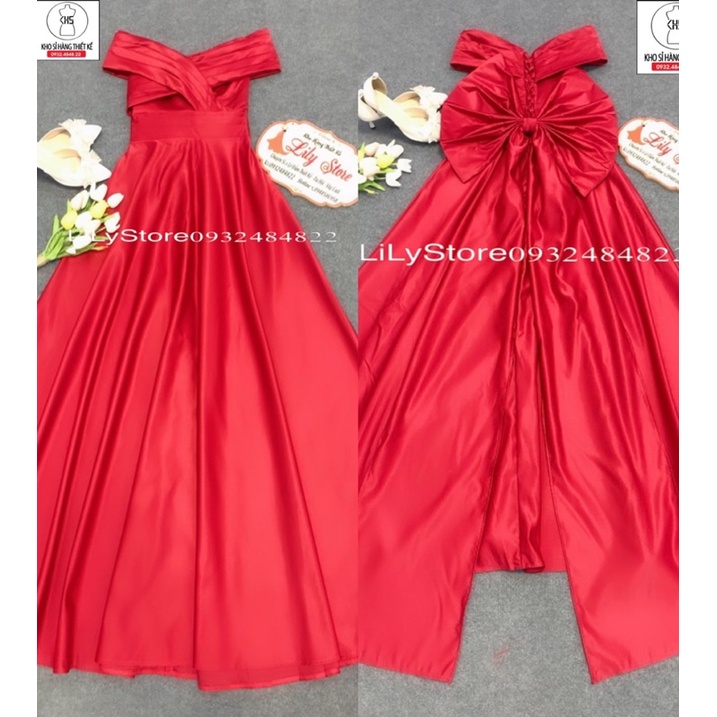 ĐẦM CƯỚI BẸT VAI XẾP LY KÈM NƠ LƯNG ĐUÔI THƯỚT THA fullsize S/M/L/XL ( trắng và đỏ ) viideo và ảnh do chủ tự quay 10000%