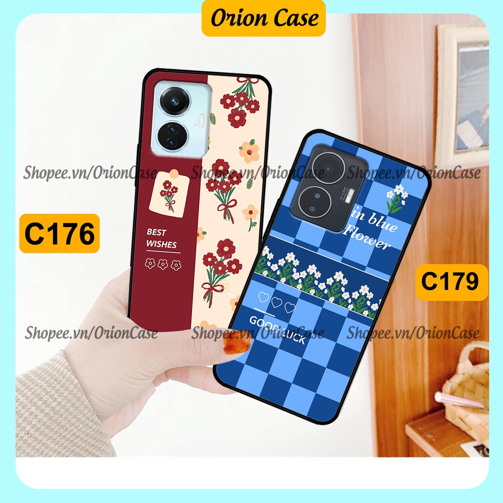 Ốp lưng Vivo Y55 2022 in hình hoa cỏ nhẹ nhàng,họa tiết caro xinh xắn.ốp lưng chống sốc.