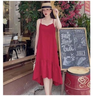 Set Đầm hai dây đũi dưới 60 kg chất đũi mát đẹp cho mùa hè