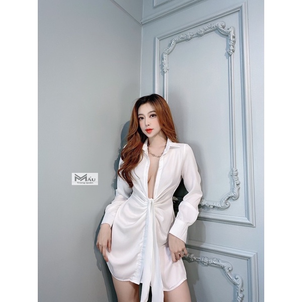 Đầm nữ body lụa buộc eo